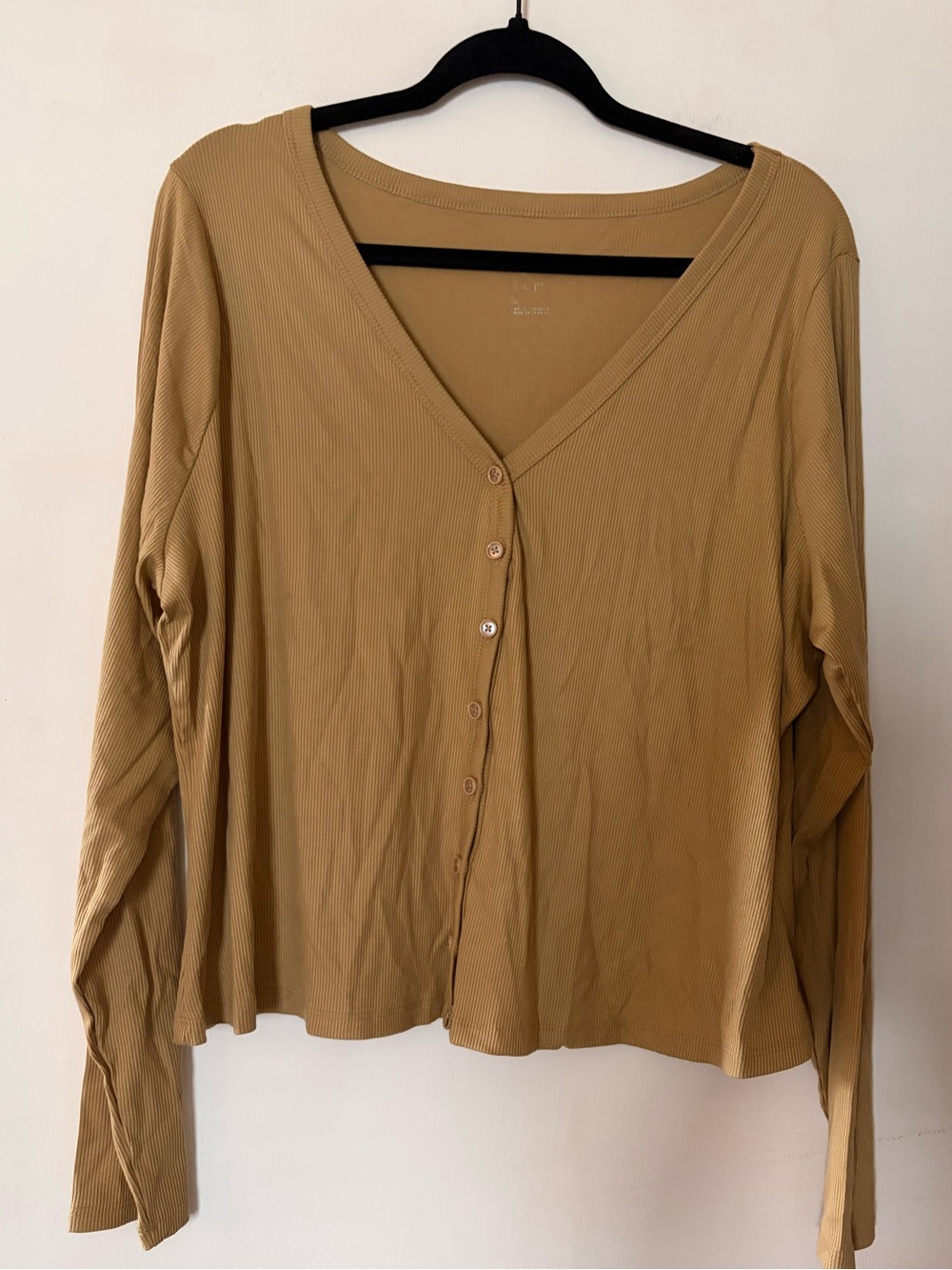 Target Ribbed V-Neck Button-Front Top Tan 1X